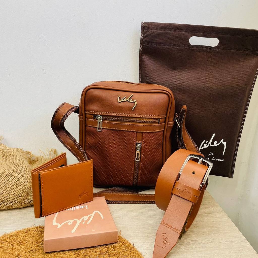 Set Masculino de Cuero de Lujo – Bolso, Billetera y Correa