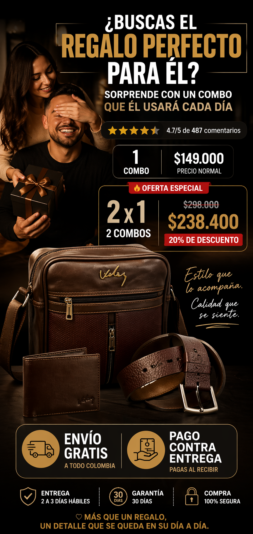 Set Masculino de Cuero de Lujo – Bolso, Billetera y Correa